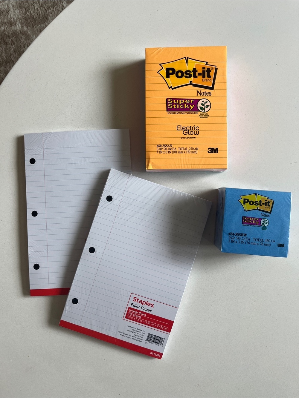 Post-it Super Sticky Notes and Staples Filler Paper 4 Piece Set